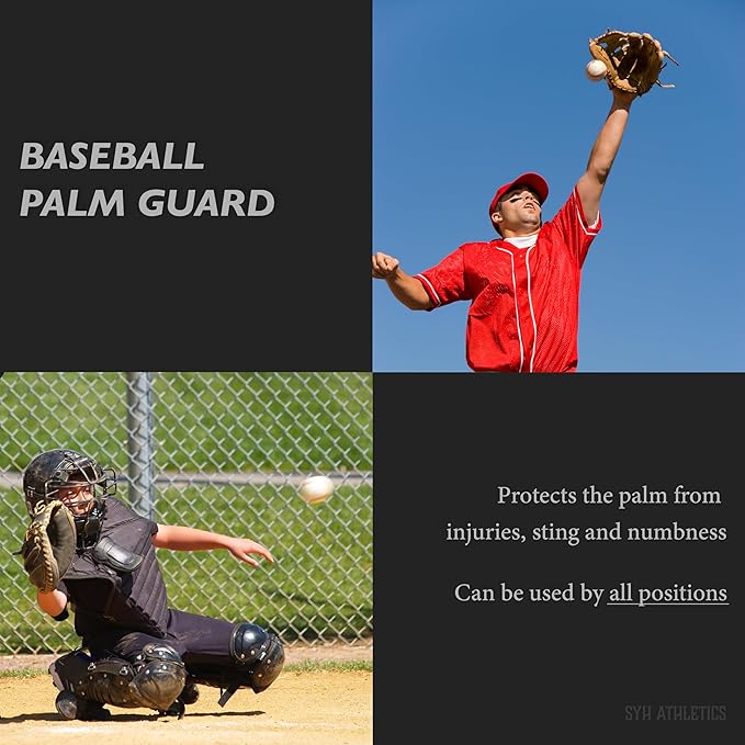 Palm Guard for Baseball & Softball in 3 Sizes (Youth/Adult) - Silicone Gel Catcher Hand Protector, Glove Padding Shield Gear, Impact Shock Absorbing Pad Training Aid, Injury & Sting Prevention Hockey