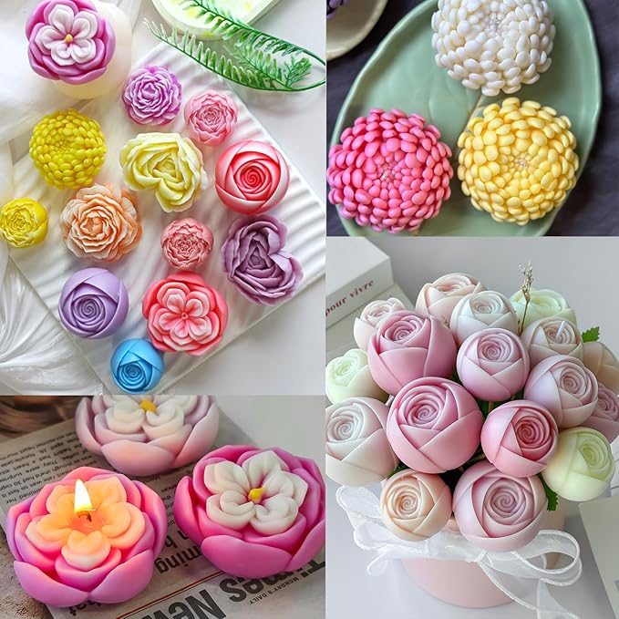 6PCS Flower Silicone Molds Set, 3D Rose Flower Silicone Fondant Mold Valentine - Image 7
