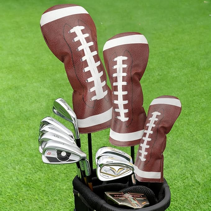 Golf Club Head Covers for Men Women, PU Leather Golf Headcover for Driver Fairway Wood and Hybrid, Funny Golf Accessories