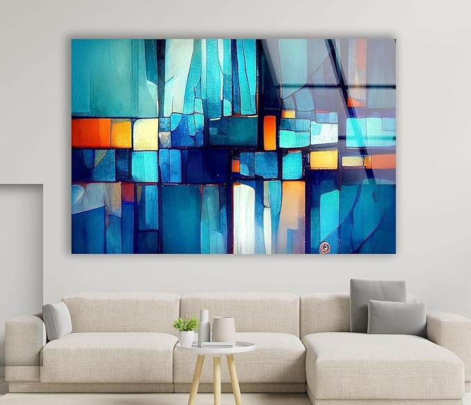 My Photostation.com 30Wx24H'' Blue Vibrant Stained Glass Wall ArtTempered Glass - Image 2