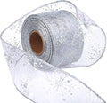 2.5 Inch Wide Christmas Wired Ribbon Snowflake Organza Sheer Glitter Ribbon by Livder
