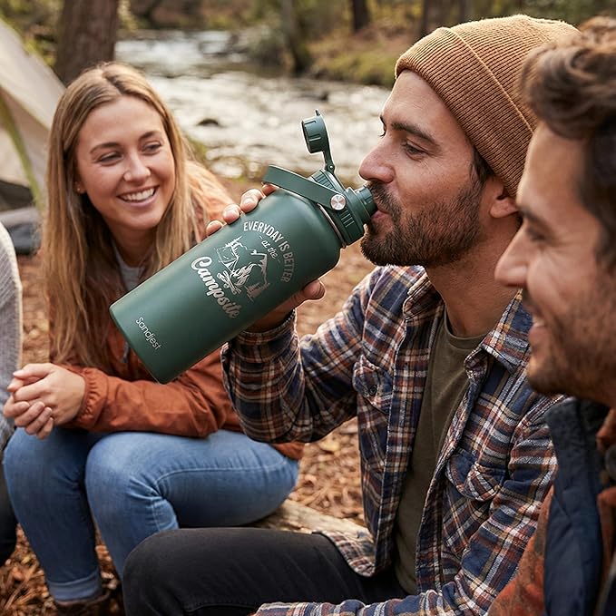 Camping Insulated Stainless Steel Water Bottle 32oz, Everyday is Better with the Campsite, Vacuum Chug Lid Travel Tumbler for Men Friends Dad Brothers Camping Lovers, Gift for Birthday Christmas