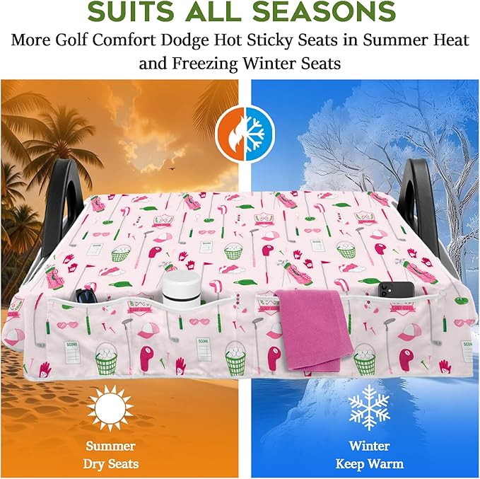 Golf Cart Seat Covers Club Car Golf Cart Accessories 4 Pockets Golf Carts Seat Towel Blanket for Men Women Golf Cart Decor