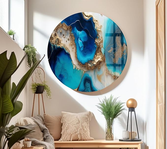 My Photostation.com Round 24'' Blue Alcohol ink Glass Wall ArtTempered Glass - Image 7