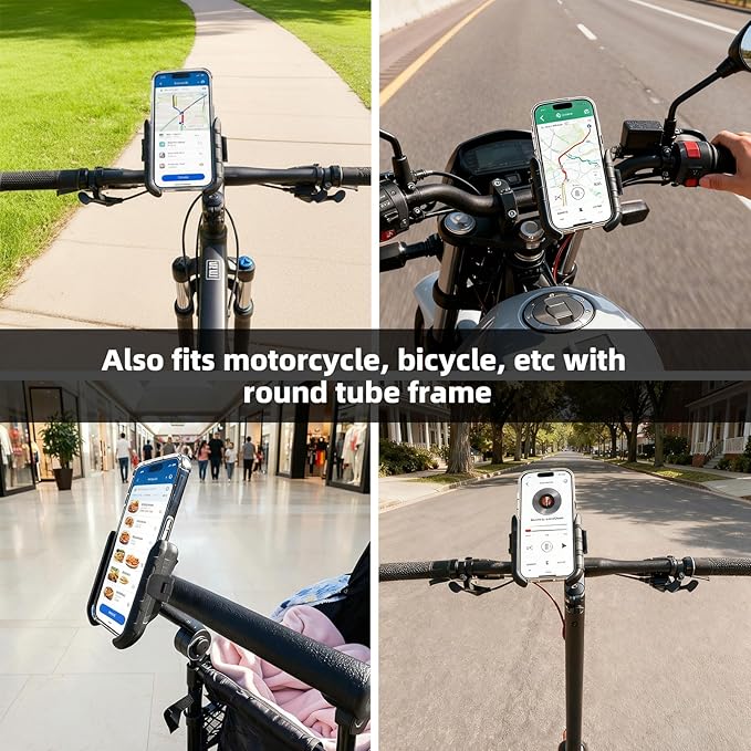 Golf Push Cart Phone Holder, Scooter Phone Mount, Stroller Phone Holder, Bike Phone Mount for All Phone Compatible with CaddyTek, Bag Boy, Clicgear, Sun Mountain, Baby Trend, Gaggle & More