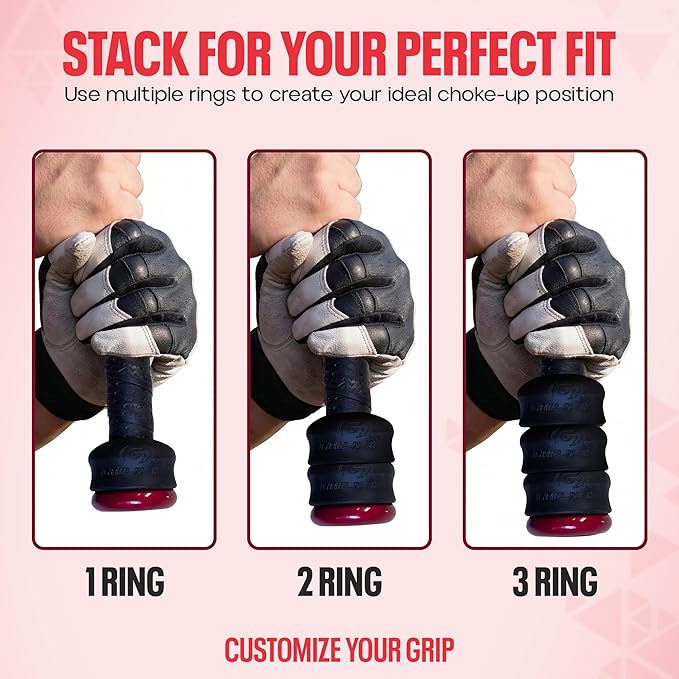 Grip-N-Rip Knob Stacker Choke-Up Ring for Baseball/Softball Bats Provides Choking Up Space & Relief from Bat Sting, Stackable for Custom Fit and Comfort