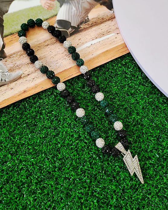 Baseball Necklace for Men 16/18/20 Inch Bling Ice Collection Lightning Bolt Pendant Necklace for Women Rhinestone Clay Beaded Discoball Accessories Gifts for Baseball Team Players Lovers