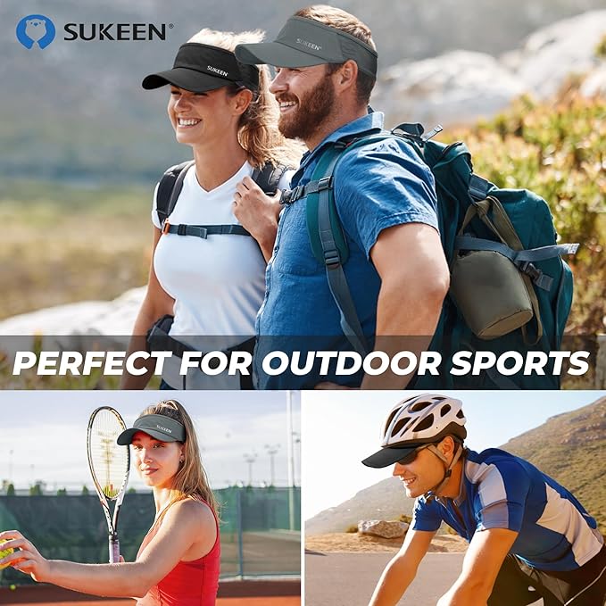 Sukeen 2 Pack Sports Sun Visor Men Women Lightweight Packable Cooling Stretchy Visor Hat for Running, Tennis, Golf
