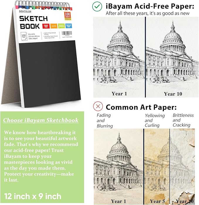 Soucolor 9" x 12" Sketch Book, Acid Free Artist Drawing Book Paper Painting - Image 6