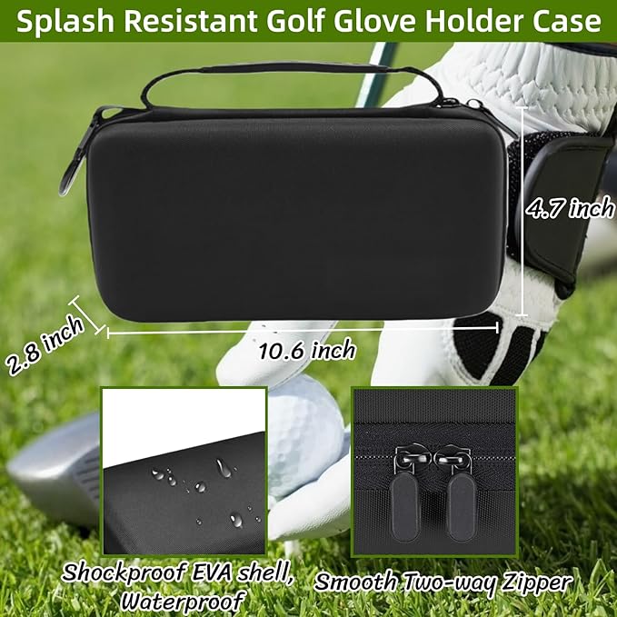 BLIRITEL Golf Glove Holder Case with Removable Glove Shaper,Hard Shell Protective Golf Accessories Organizer Bag Fits Balls,Tees,Markers, Waterproof 900D Oxford Golf Gifts for Men Women Golfers