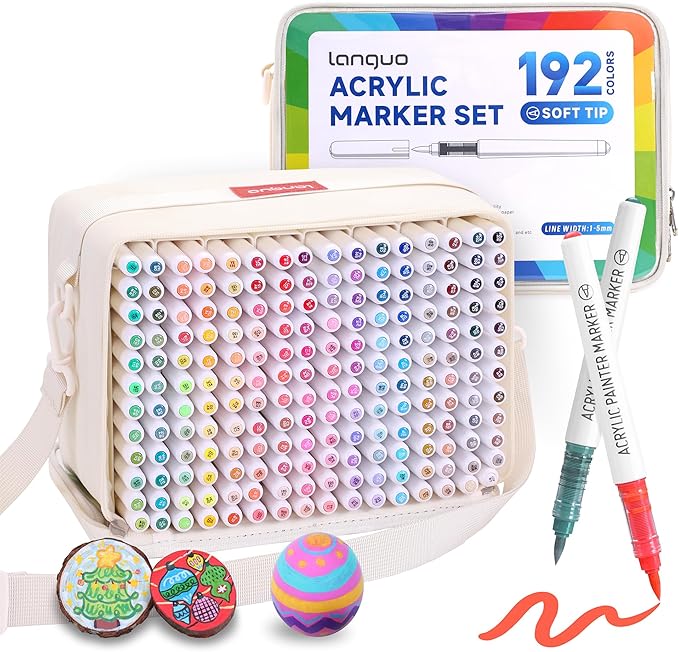 192 Colors Acrylic Paint Markers, Soft Brush Tip Marker Pens Set by languo