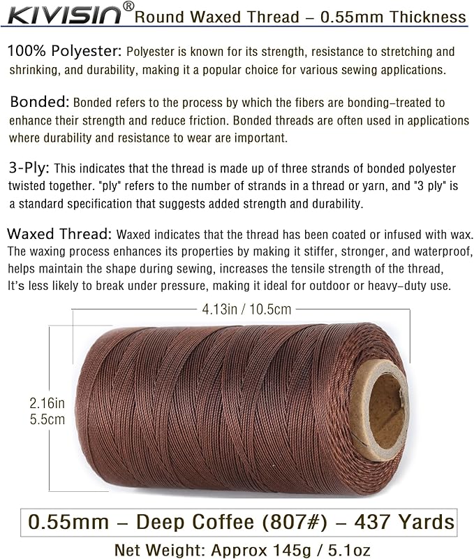 Sturdy Bonded Waxed Polyester Thread, 437 Yards Wax String Cord - Image 2