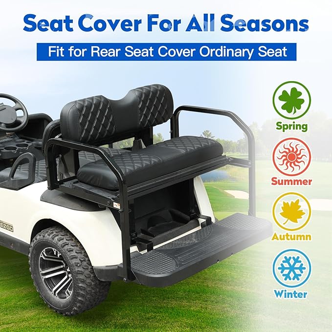 NOKINS Golf Cart Diamond Vinyl Seat Covers, Fit Club Car Precedent/DS/EZGO RXV/TXT/Yamaha Drive Aftermarket Standard Rear Seat Cushion, No Stapler, Multiple Colors and Breathable(Black&Black Stitch)