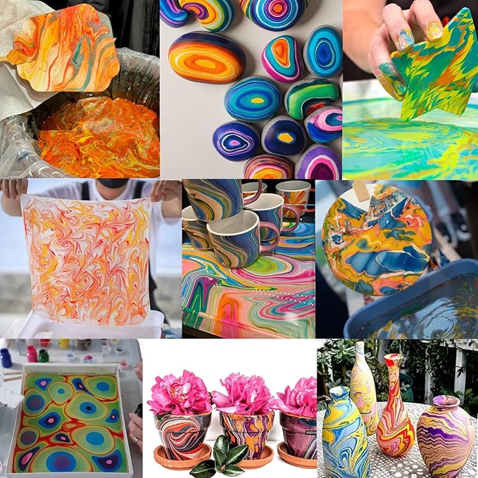 JAJADO 27 Pcs Water Marbling Paint Kit, Water Paint Marbling Ink & Turkish - Image 2