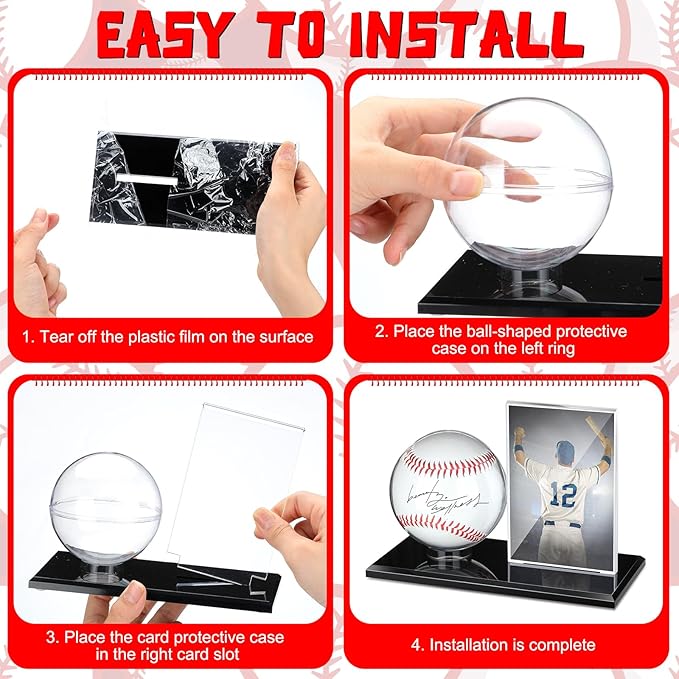 DoubleFill Acrylic Baseball Display Case for Ball and Cards Clear Base Ball Holder Ring Stand Set Centerpieces Protector Memorabilia Showcase for Official Size Baseball Tennis(Small)