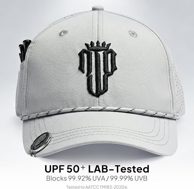 NJF Golf Hat Men - Breathable Mens Golf Hats, Adjustable Rope Hook and Loop Style Cap, Convenient Cap with Tee Holder