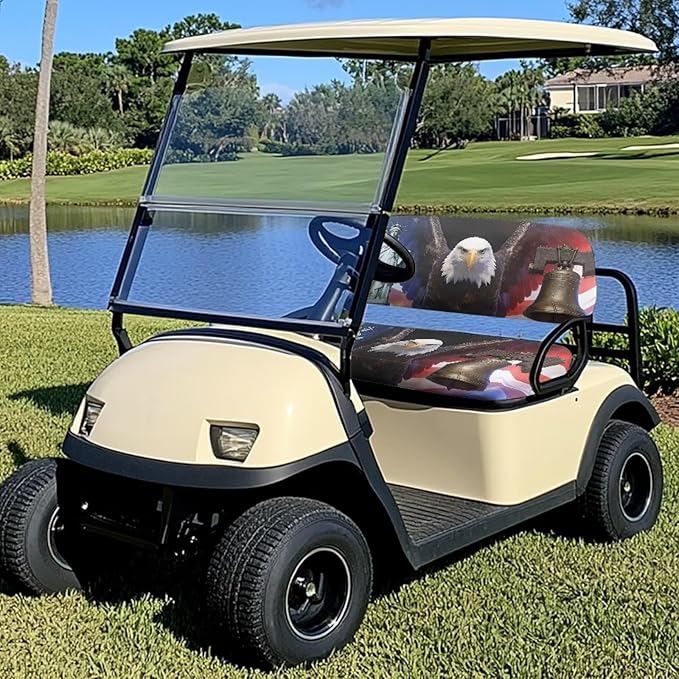 Yewatlles Golf Cart Seat Covers 2 Piece Set Universal Golf Cart Seat and Backrest Covers Funny Golf Cart Accessories for Women Men Easy to Install American Flag 250th Pattern
