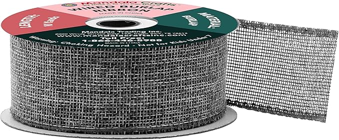 Mandala Crafts Gray Burlap Wired Ribbon 1.5 Inches Wide Jute Ribbons - Image 2