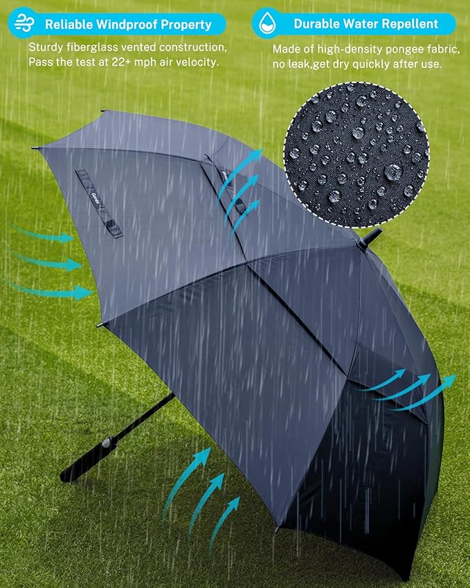Gonex 54/62/68/72/80 Inch Extra Large Golf Umbrella, Automatic Open Travel Rain Umbrella with Windproof Water Resistant Double Canopy, Oversize Vented Umbrellas for 2-3 Men and UV Protection, Multiple Colors
