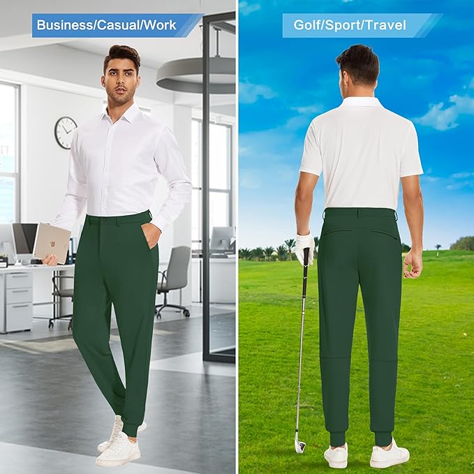 JWM Men's Stretch Golf Joggers Pants with Belt Loops - 29" 34" Slim Fit Tapered Casual Business Travel Dress Work Sweatpants