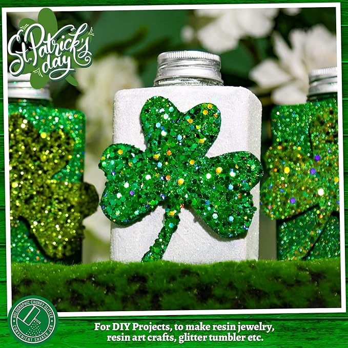 LEOBRO Green Glitter, 160g/5.64oz Holographic Chunky Glitter - Image 4