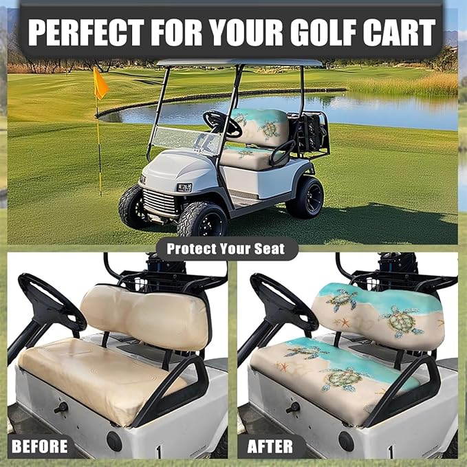 Suobstales Golf Cart Front and Rear Seat Cover Set for EZGO TXT RXV & Club Car DS 2 Passenger, Washable Bench Seat Covers Kit
