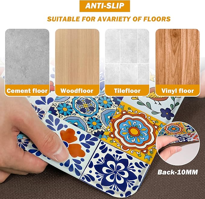 weesire Boho Kitchen Rugs Set 2 Pieces Memory Foam Colorful Ceramic Comfort - Image 7