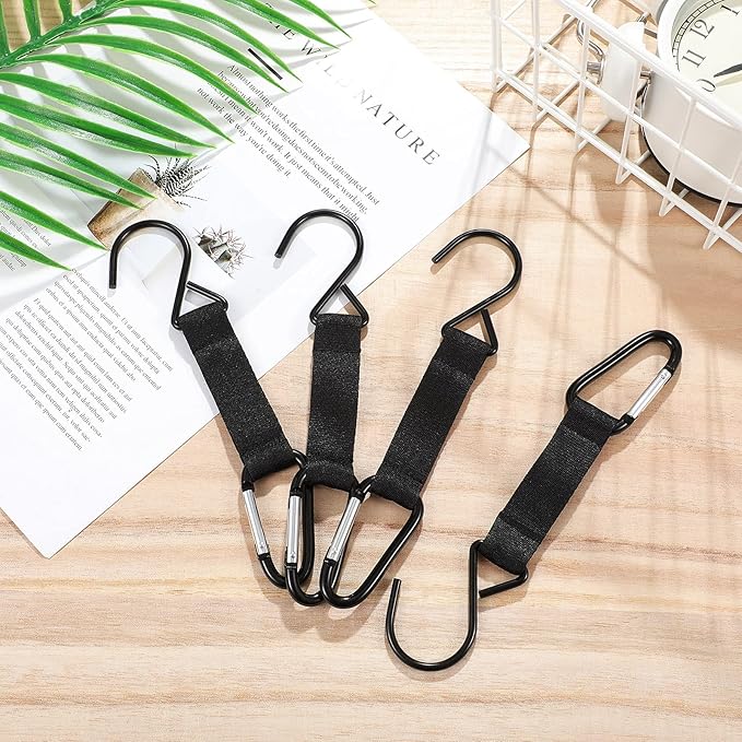 Sumind 4 Pcs Fence Hooks for Baseball Bag Nylon Safety Buckles Metal Fence Hooks Multifunctional Hanging Buckles for Softball Football Tennis Outdoor Sport Equipment Water Cup Backpack(Black)