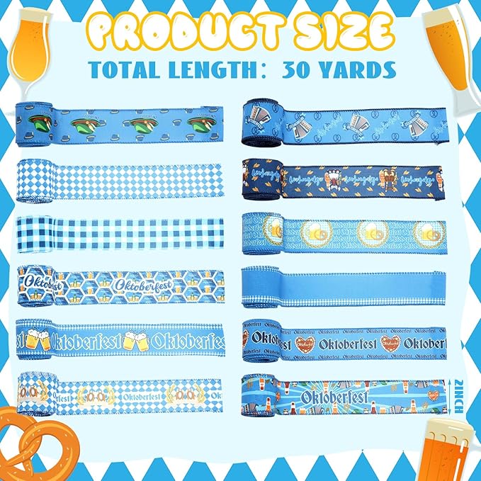 12 Rolls Oktoberfest Wired Edge Ribbon - Image 2