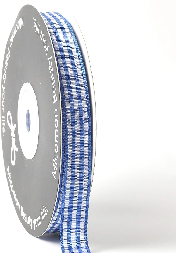 Ink Blue Gingham Plaid Checked Ribbon 25 Yard Each Roll 100% Polyester - Image 8