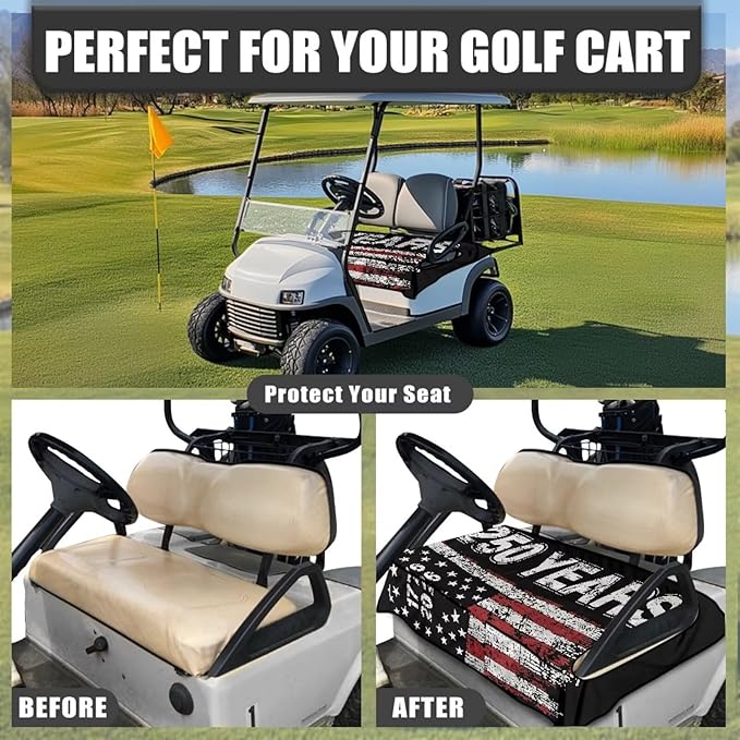 Golf Cart Seat Covers, Universal Golf Cart Seat Towel Blanket with 4 Front Pockets & Nonskid Bottom Fits for Club Car 2 Person Seats Golf Carts