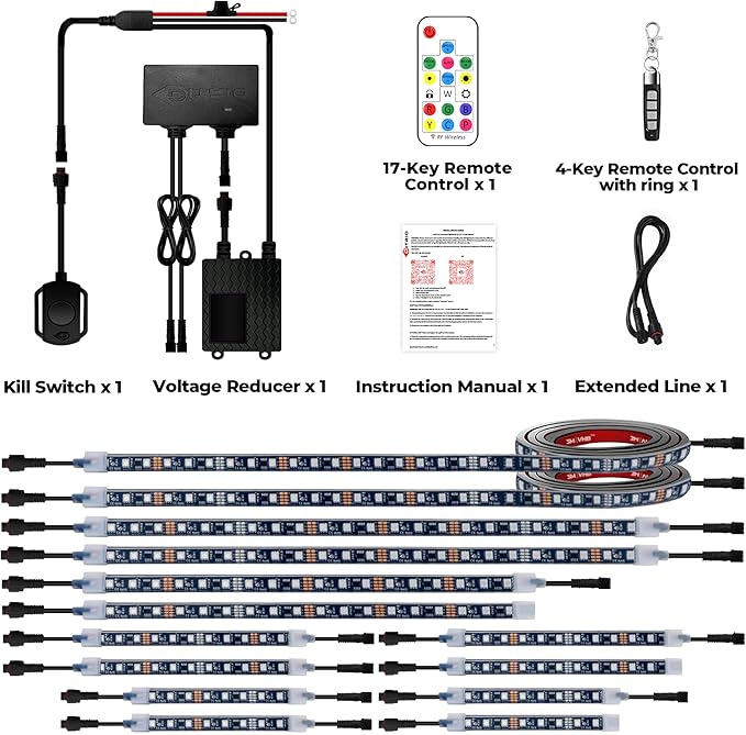 14PCS 12V-72V Golf Cart Lights, RGB Led Underglow Light Kit with 2 Remotes and App Control, Voltage Reducer, Waterproof, Sound Active, Battery Drain Protect Kill Switch Golf Cart Led Lights