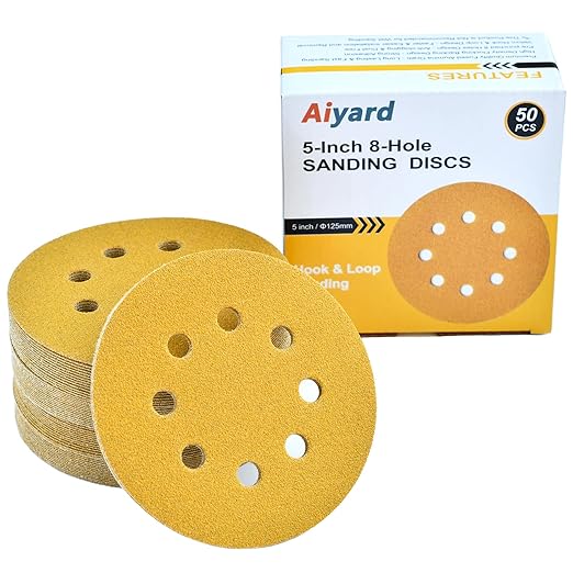 5-Inch 8-Hole Hook and Loop Sanding Discs 100-Grit Random Orbit Sandpaper by Aiyard