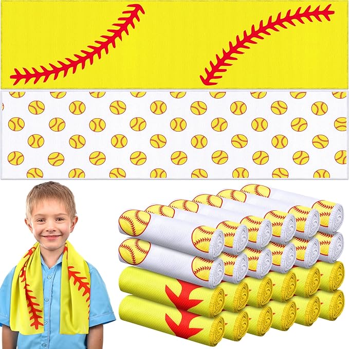 FuWeave 24 Pcs Sports Cooling Towels Baseball Basketball Softball Breathable Soccer Football Volleyball Microfiber Ice Towel Fast Drying for Party Favors Team Gift (Softball,30 x 9 Inch)