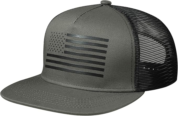 UALON Baseball Cap, Snapback Trucker Hat for Men & Women with American Flag and Adjustable, Breathable Mesh, Flat Bill Hats