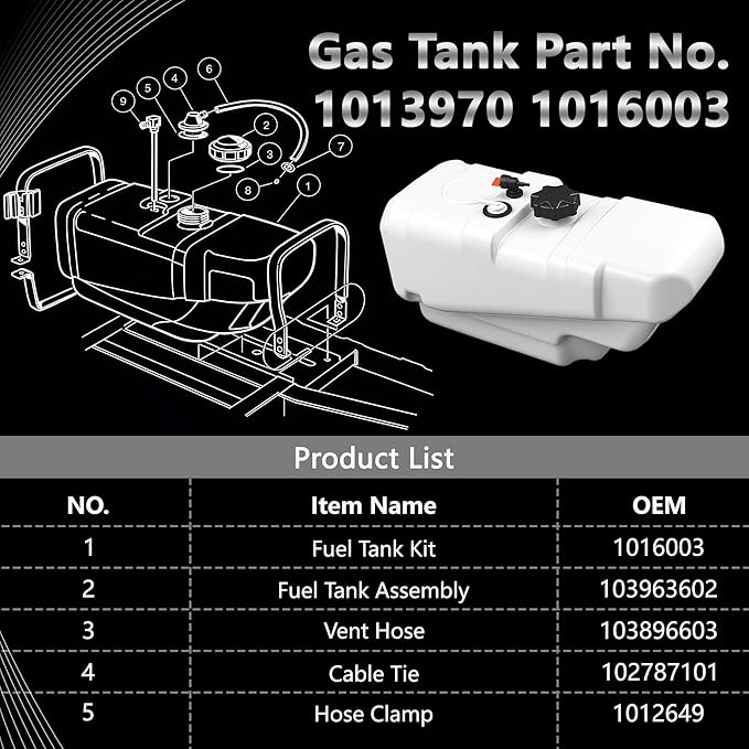 Gas Fuel Tank Fit For Club Car DS Golf Cart 1992-up,Replace OE# 1013970 & 1016003, Includes Cap & Accessories
