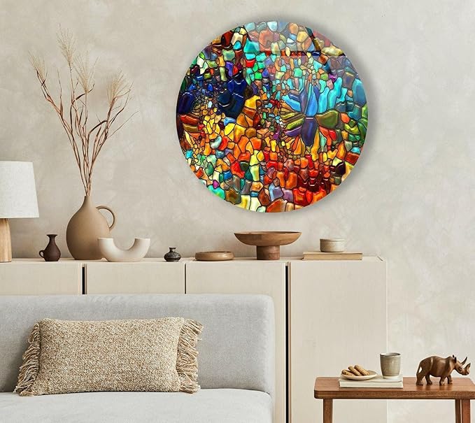 My Photostation.com 20'' Diameter Red Mosaic Round Glass Wall Art Tempered by MyPhotostation