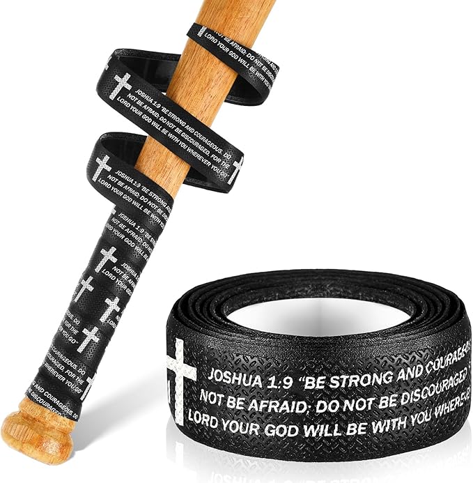 Pushglossy Christian Baseball Bat Grip Tapes 1.5mm Faith Cross Bat Grip Tape, Precut Full Adhesive Baseball Wrist Tape Scripture Design Non-Slip Religious Baseballs Grips Tapes