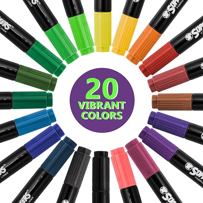 U.S. Art Supply Super Markers 20 Unique Colors Dual Tip Fabric & T-Shirt Marker - Image 2