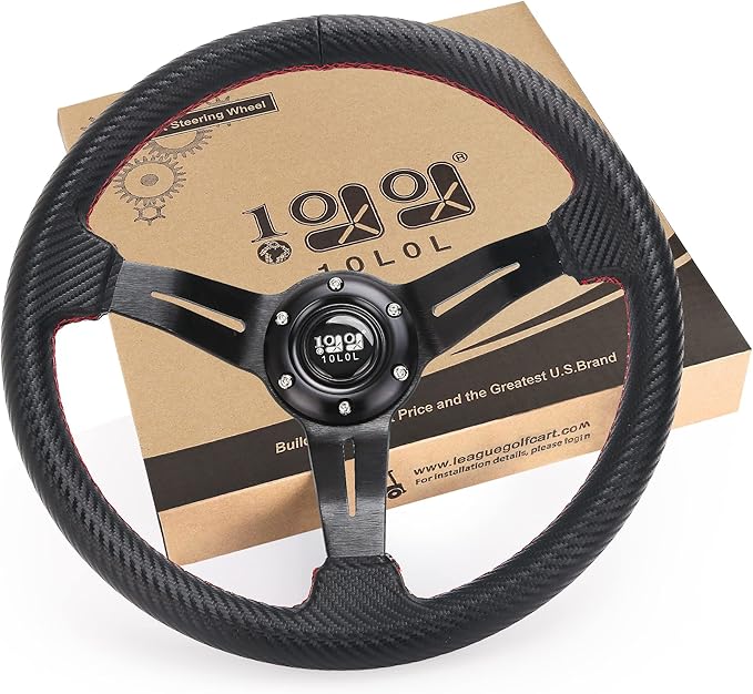 10L0L Golf Cart Steering Wheel, Universal Design Fit for Yamaha, EZGO RXV & TXT, Club Car DS, Club Car Precedent Tempo, Most Golf Cart(Carbon Black)