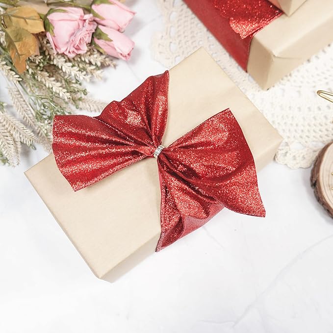 CT CRAFT LLC Glitter Wired Ribbon 4" x 10 Yards Red - Image 5