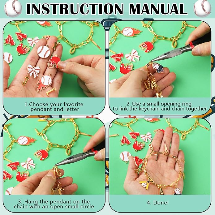 Kigeli 394 Pcs Sports Bracelets for Women DIY Game Bracelets kit Softball Baseball Football Jewelry Crafts Adjustable Gold Letter Charms Keychain for Team Sport Lovers Gifts