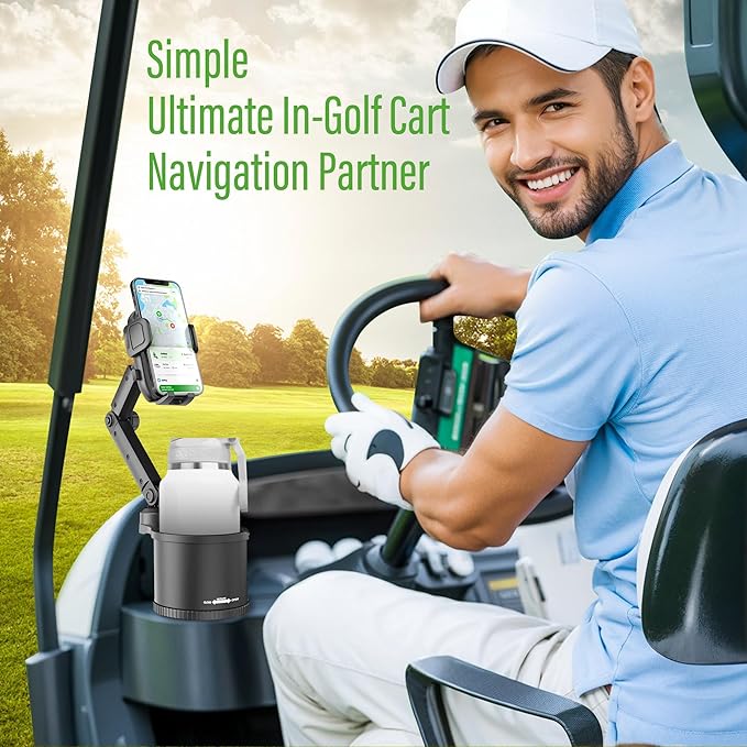 10L0L Updated ABS Golf Cart Cup Holder with Mobile Phone Holder Mount Compatible with Yamaha, EZGO, Club Car Golf Cart Model, 360° Rotatable Stand/One Click to Secure & Release/Expandable