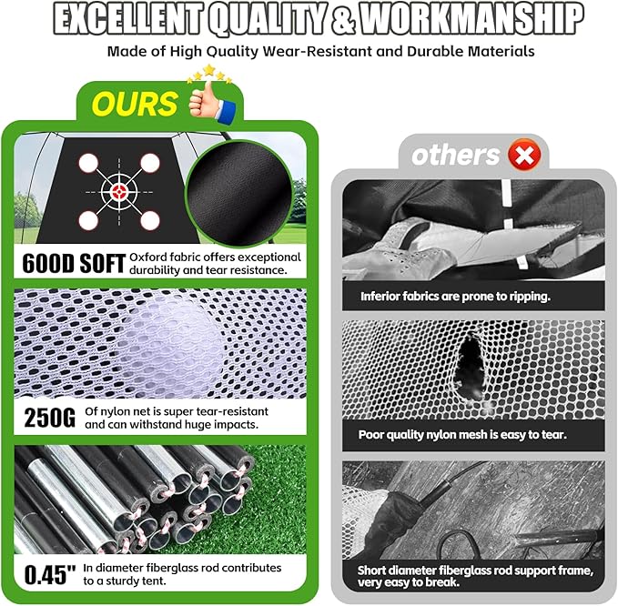 Golf Net Practice 10x7ft with Tri-Turf Mat & Real Balls Set Indoor Outdoor Golf Training Equipment for Backyard Driving Practice Enthusiast Gifts
