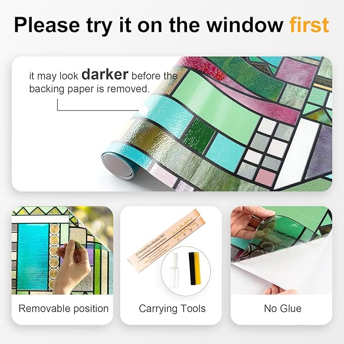 3D Stained Glass Window Privacy Film, Heat Control UV Blocking Static Cling - Image 8