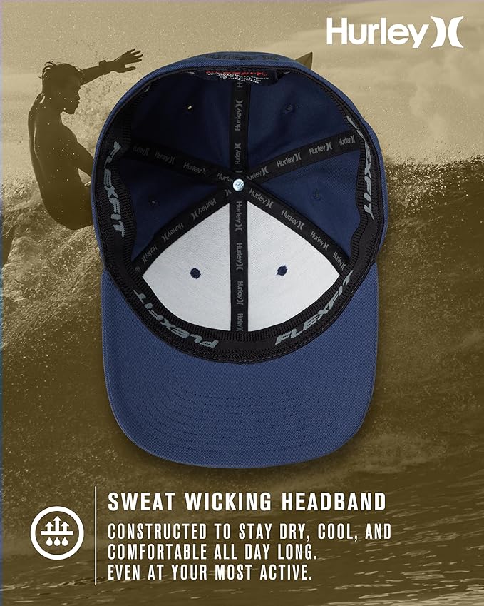 Hurley Mens Baseball Cap - Curved Brim Flexfit Ball Cap, Moisture Wicking Breathable Fitted Hat for Men