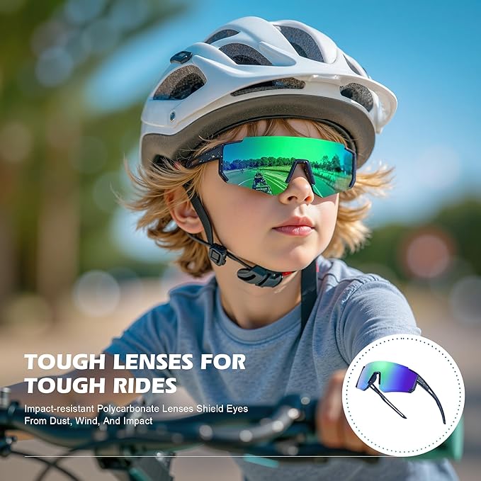 Fanshen Kids Baseball Sunglasses for Boys Girls Ages 3-12, Sports Polarized Youth Baseball Softball Sunglasses UV Protection