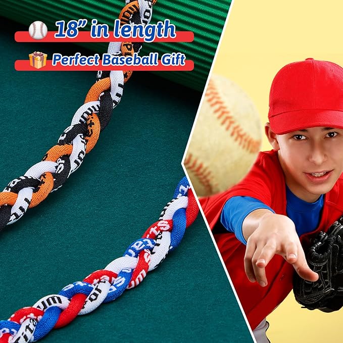 Junkin Baseball Necklaces Three Braided Rope Titanium Necklace for Fans Team Gifts Boys Men Player Softball Sports