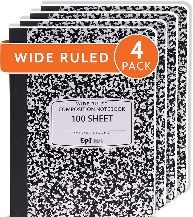 EPI Marble Hardcover Wide Ruled Composition Notebook | 200 Pages, 9.75 x 7.5 in by EPI