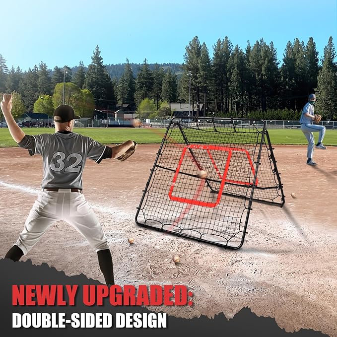 Storgem Baseball Softball Rebounder Net, Pitch Back Rebound Net,Soccer Rebound Net, Fielding Rebounder,Double Sided Adjustable Multi-Sports Pitching Rebound Net for Throwing Practice